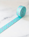Color Pop Webbing Dot Dot Bloom Aqua 1" - KP Creates - PER QUARTER METRE