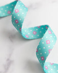 Color Pop Webbing Dot Dot Bloom Aqua 1" - KP Creates - PER QUARTER METRE
