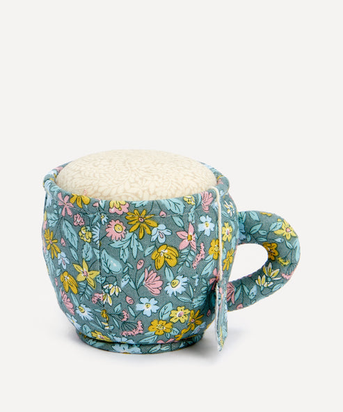 Liberty Teacup Pink Cushion - Teal