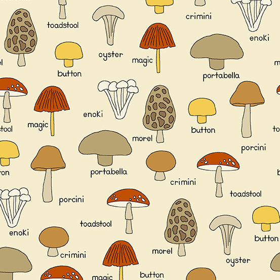 Give Thanks Mushrooms White - Kim Schaefer - PER FULL METRE
