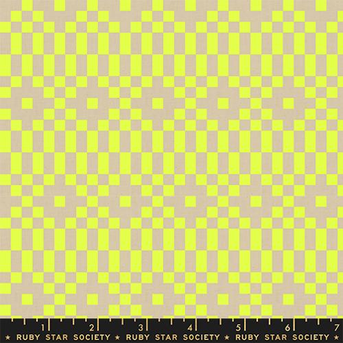 Lofi Linens Bitmapped Neon Yellow - Rashida Coleman Hale - PER QUARTER METRE / 10" CUT