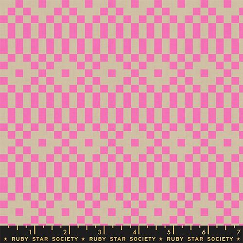 Lofi Linens Bitmapped Neon Pink - Rashida Coleman Hale - PER QUARTER METRE / 10" CUT