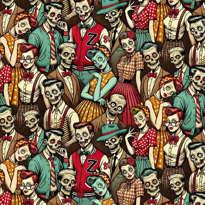 Wicked Willow Fifties Zombies Multi - PER QUARTER METRE