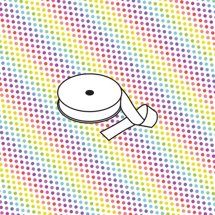 Bias 25mm 1/8" Dot Rainbow White  - PER QUARTER METRE/10" CUT