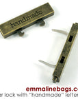 Large Bar Lock with "handmade" Lettering - Antique Brass