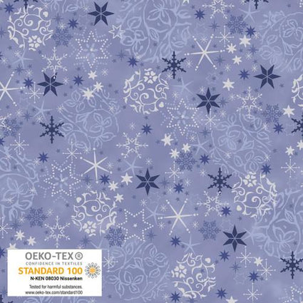 We Love Christmas 2026 -  Stof - Balls &amp; Snowflakes Light Blue Silver - PER QUARTER METRE
