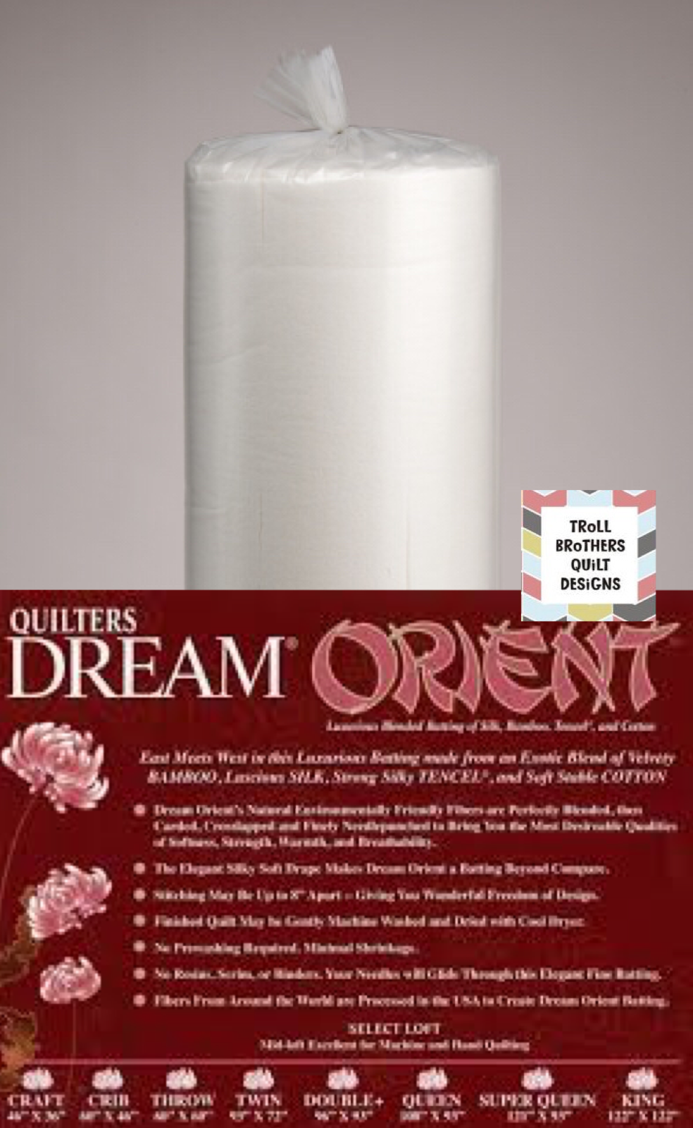 Quilters Dream Orient Bamboo - 92" Full Roll Batting Natural (27m)