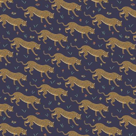 Rifle Paper Co. Camont Jaguar Navy Metallic - Cotton + Steel - PER FULL METRE